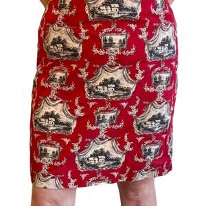 Talbots red toile print skirt